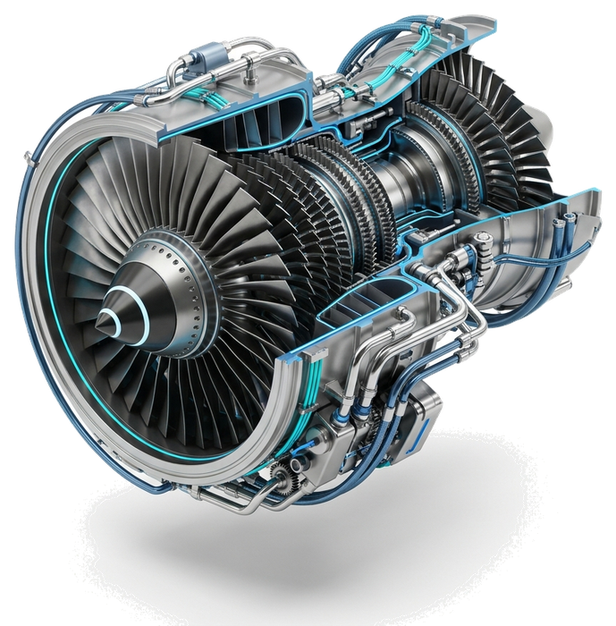 3D Aircraft Technical Jet Engine Turbine Core and Hydraulic Actuators