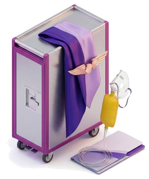 3D Cabin Crew Service Trolley, Uniform Scarf and Safety Accessories