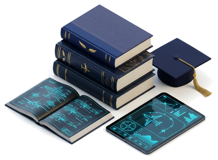 3D Aviation Books, Digital Flight Tablet and Graduation Cap