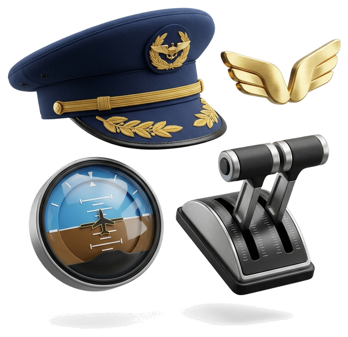 3D Commercial Pilot Cockpit Navigation Instruments and Captain Cap