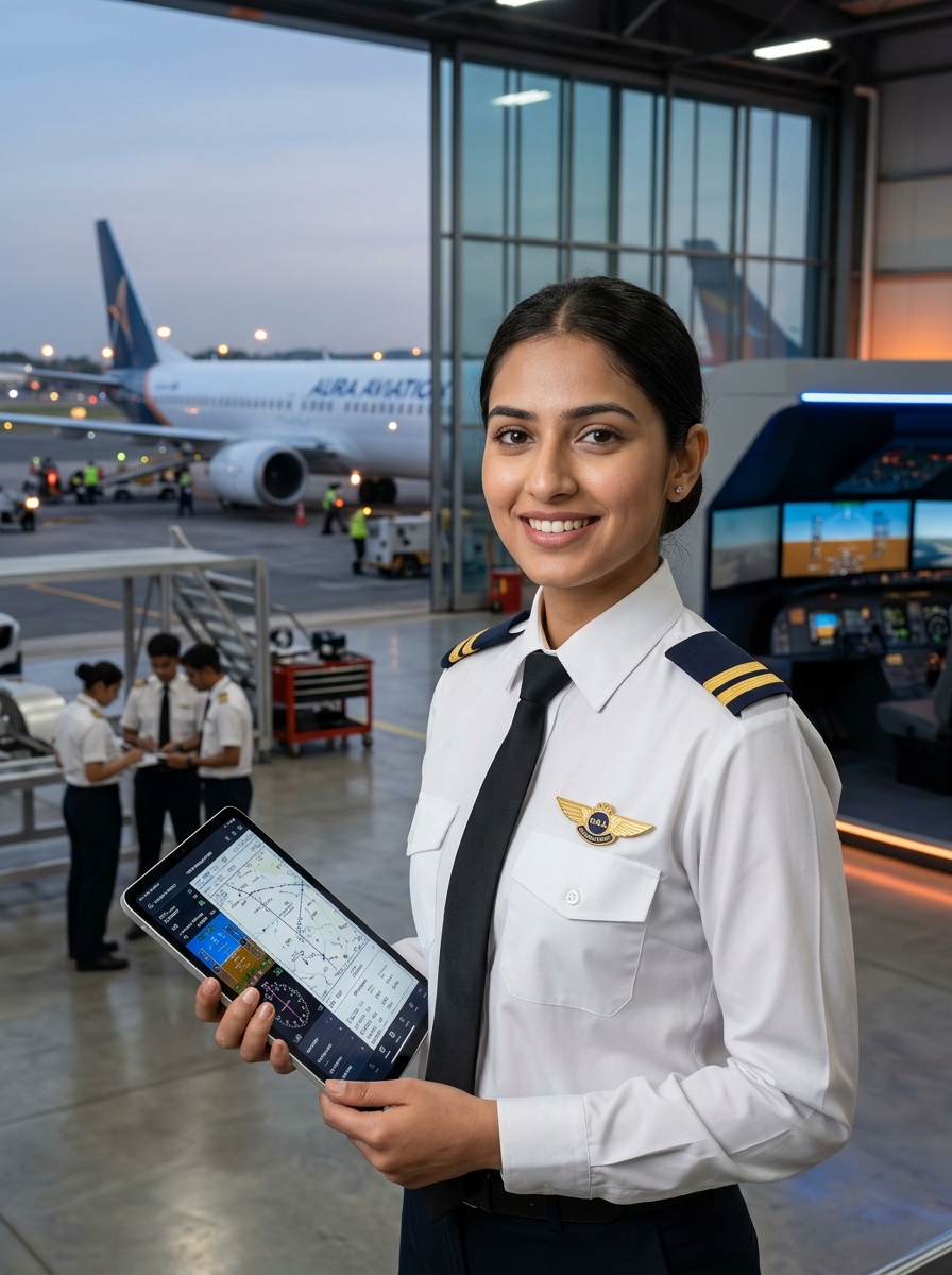 The Aviation Mind Academy Pilot Cadet and Aviation Student with Flight Instruments